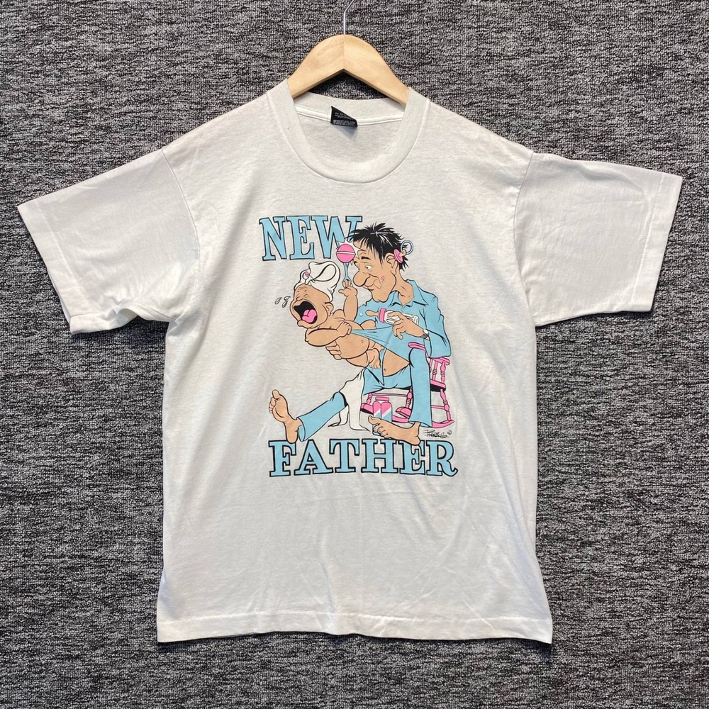 Vtg 1980s New Father Humor Graphic Tee Mens Large Screen Stars‎ Made in USA